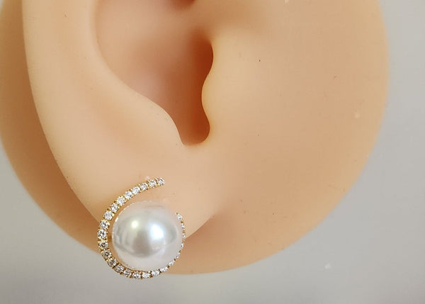 South sea white pearl diamond earring
