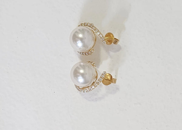 South sea white pearl diamond earring